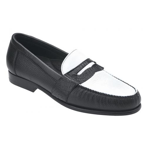 Belvedere "Emanuel" Black / White Genuine Alligator And Deer Skin Loafer Shoes E38